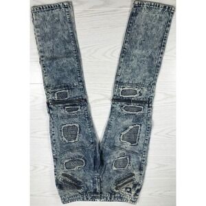 Acid Wash Patchwork Jeans Men 34x32 Blue Uncle Ralph Skinny Tapered Stretch Moto